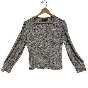 LULUS Blouse Top Sweet Spot Taupe Cheetah Print Long Sleeve Button-Up Size M